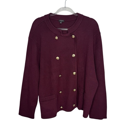 TALBOTS Plus Size 3X Double Breasted Cardigan Sweater Gold Buttons Merlot - Picture 1 of 6